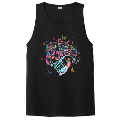 Floral Butterfly Skull Funny Halloween Costume Hippie Flower PosiCharge Competitor Tank