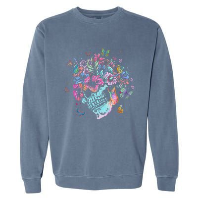 Floral Butterfly Skull Funny Halloween Costume Hippie Flower Garment-Dyed Sweatshirt