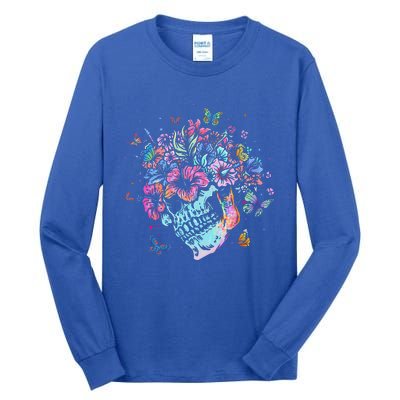 Floral Butterfly Skull Funny Halloween Costume Hippie Flower Tall Long Sleeve T-Shirt