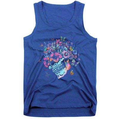 Floral Butterfly Skull Funny Halloween Costume Hippie Flower Tank Top