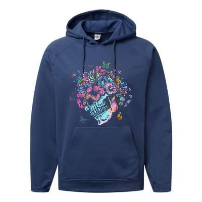 Floral Butterfly Skull Funny Halloween Costume Hippie Flower Performance Fleece Hoodie