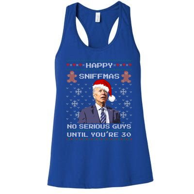 Funny Biden Sniffing Ugly Christmas Sweater Xmas Political Cool Gift Women's Racerback Tank