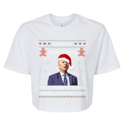 Funny Biden Sniffing Ugly Christmas Sweater Xmas Political Cool Gift Bella+Canvas Jersey Crop Tee