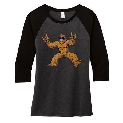 Funny Bigfoot Sasquatch Graphic Rock On Women's Tri-Blend 3/4-Sleeve Raglan Shirt