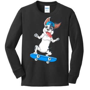 French Bulldog Skateboarding Kids Long Sleeve Shirt