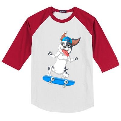 French Bulldog Skateboarding Kids Colorblock Raglan Jersey