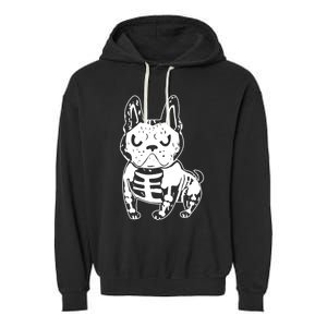 French Bulldog Skeleton Ghost Halloween Costume Gift Garment-Dyed Fleece Hoodie