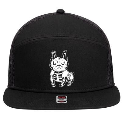 French Bulldog Skeleton Ghost Halloween Costume Gift 7 Panel Mesh Trucker Snapback Hat