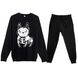 French Bulldog Skeleton Ghost Halloween Costume Gift Premium Crewneck Sweatsuit Set