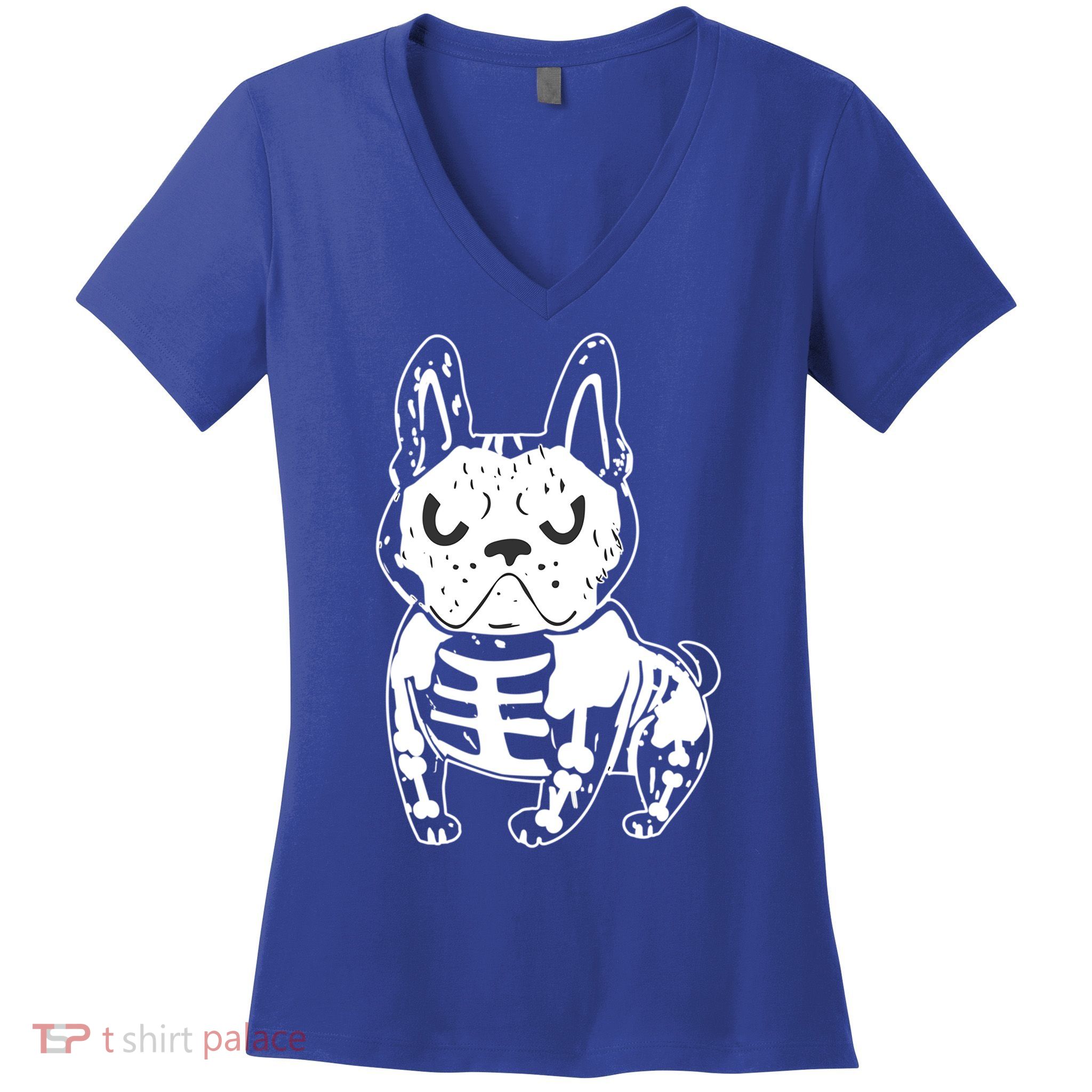French Bulldog Skeleton Ghost Halloween Costume Gift Women's V-Neck T-Shirt