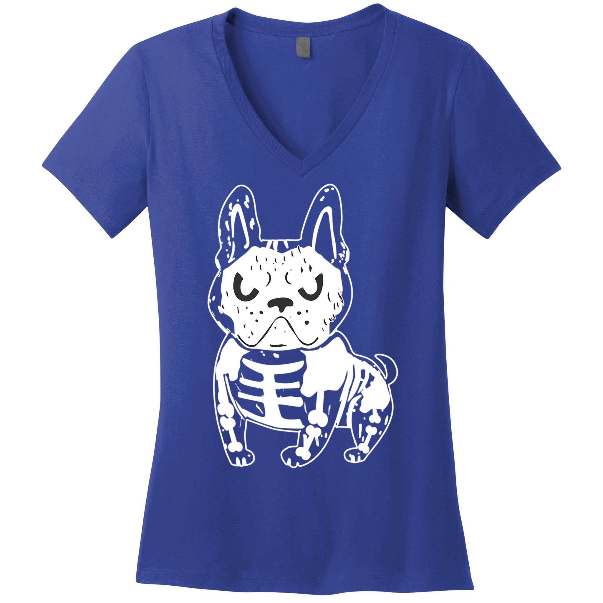 French Bulldog Skeleton Ghost Halloween Costume Gift Women's V-Neck T-Shirt