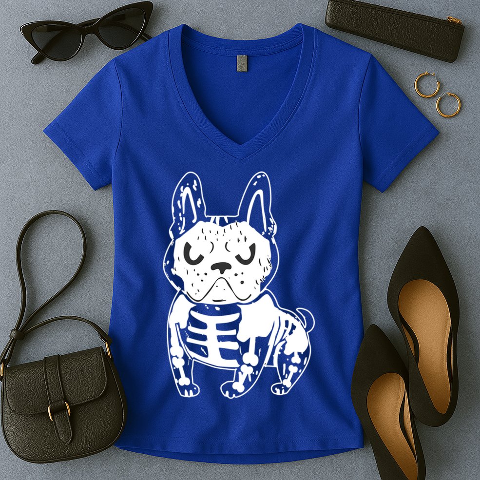 French Bulldog Skeleton Ghost Halloween Costume Gift Women's V-Neck T-Shirt