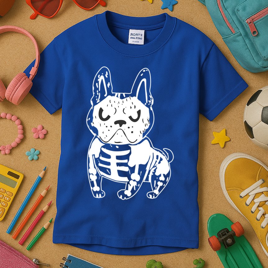 French Bulldog Skeleton Ghost Halloween Costume Gift Kids T-Shirt