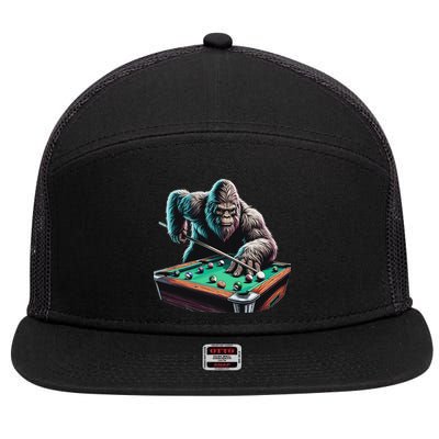 Funny Bigfoot Sasquatch Billiards Pool Player 7 Panel Mesh Trucker Snapback Hat