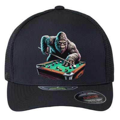 Funny Bigfoot Sasquatch Billiards Pool Player Flexfit Unipanel Trucker Cap