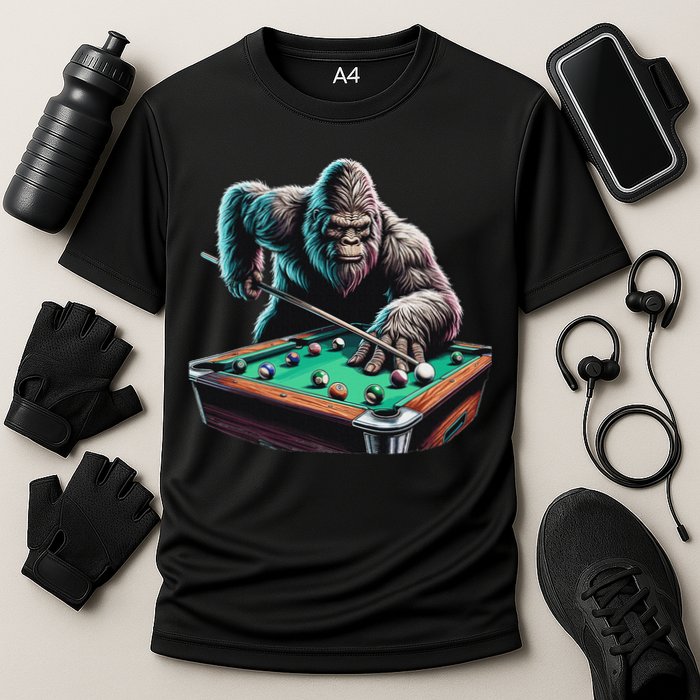 Funny Bigfoot Sasquatch Billiards Pool Player Performance Shirt