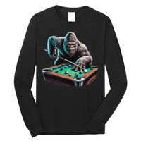 Funny Bigfoot Sasquatch Billiards Pool Player Long Sleeve Shirt