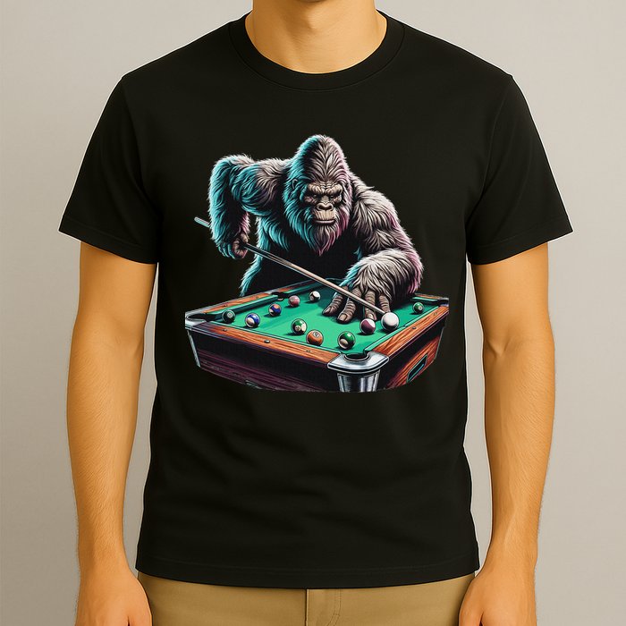 Funny Bigfoot Sasquatch Billiards Pool Player T-Shirt