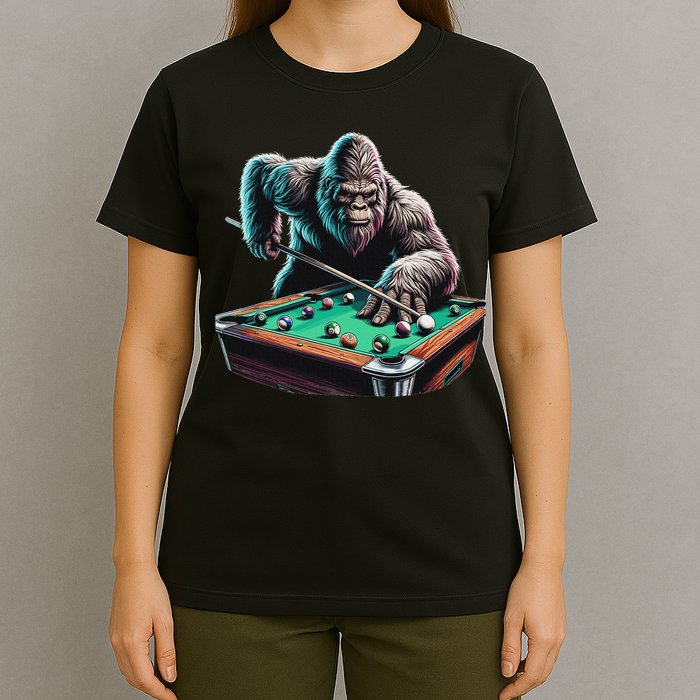 Funny Bigfoot Sasquatch Billiards Pool Player T-Shirt