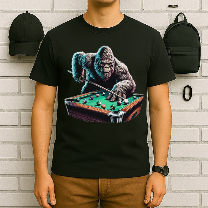 Funny Bigfoot Sasquatch Billiards Pool Player T-Shirt