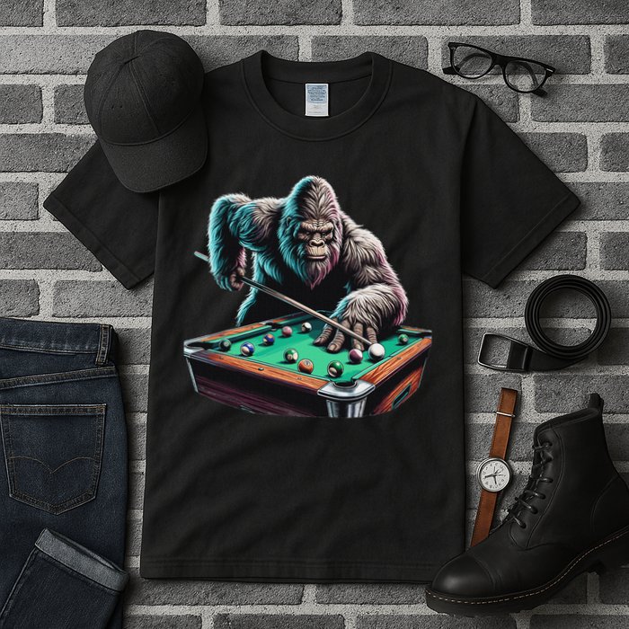 Funny Bigfoot Sasquatch Billiards Pool Player Tall T-Shirt