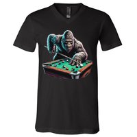 Funny Bigfoot Sasquatch Billiards Pool Player V-Neck T-Shirt
