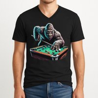 Funny Bigfoot Sasquatch Billiards Pool Player V-Neck T-Shirt