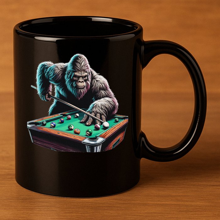 Funny Bigfoot Sasquatch Billiards Pool Player 11oz C Handle Ceramic Mug