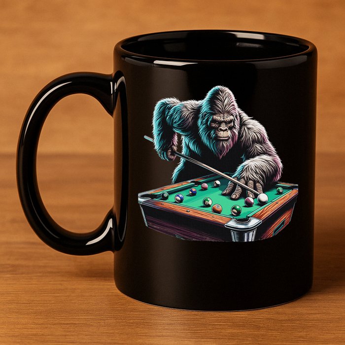 Funny Bigfoot Sasquatch Billiards Pool Player 11oz C Handle Ceramic Mug