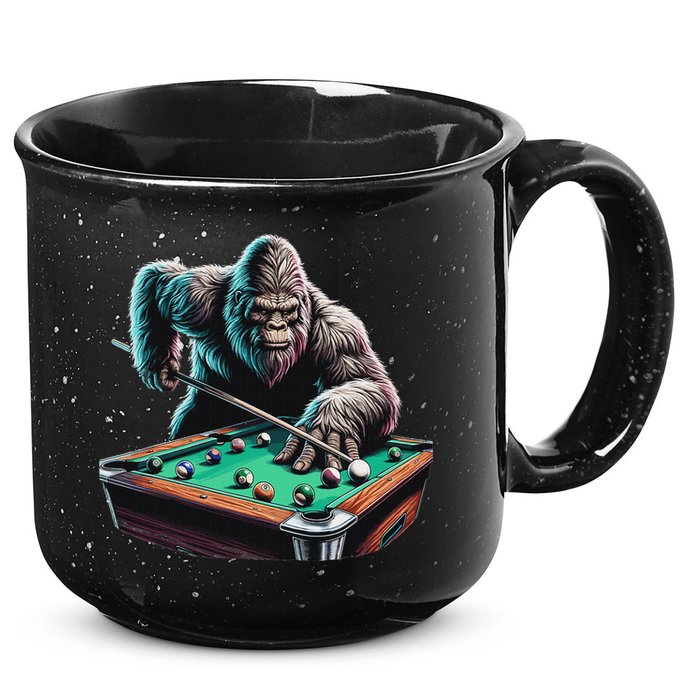 Funny Bigfoot Sasquatch Billiards Pool Player 15oz Campfire Ceramic Mug