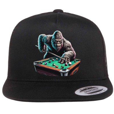 Funny Bigfoot Sasquatch Billiards Pool Player Flat Bill Trucker Hat