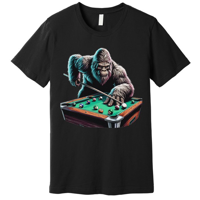 Funny Bigfoot Sasquatch Billiards Pool Player Premium T-Shirt