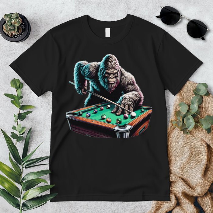 Funny Bigfoot Sasquatch Billiards Pool Player Premium T-Shirt