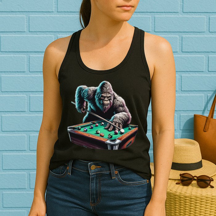Funny Bigfoot Sasquatch Billiards Pool Player Womens Tank Top