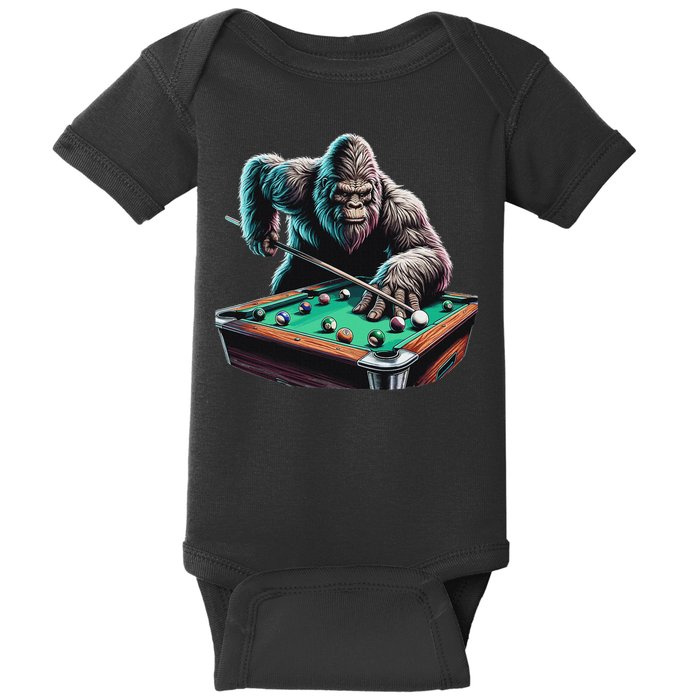Funny Bigfoot Sasquatch Billiards Pool Player Baby Bodysuit