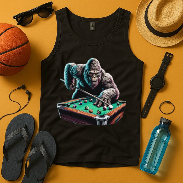 Funny Bigfoot Sasquatch Billiards Pool Player Tank Top