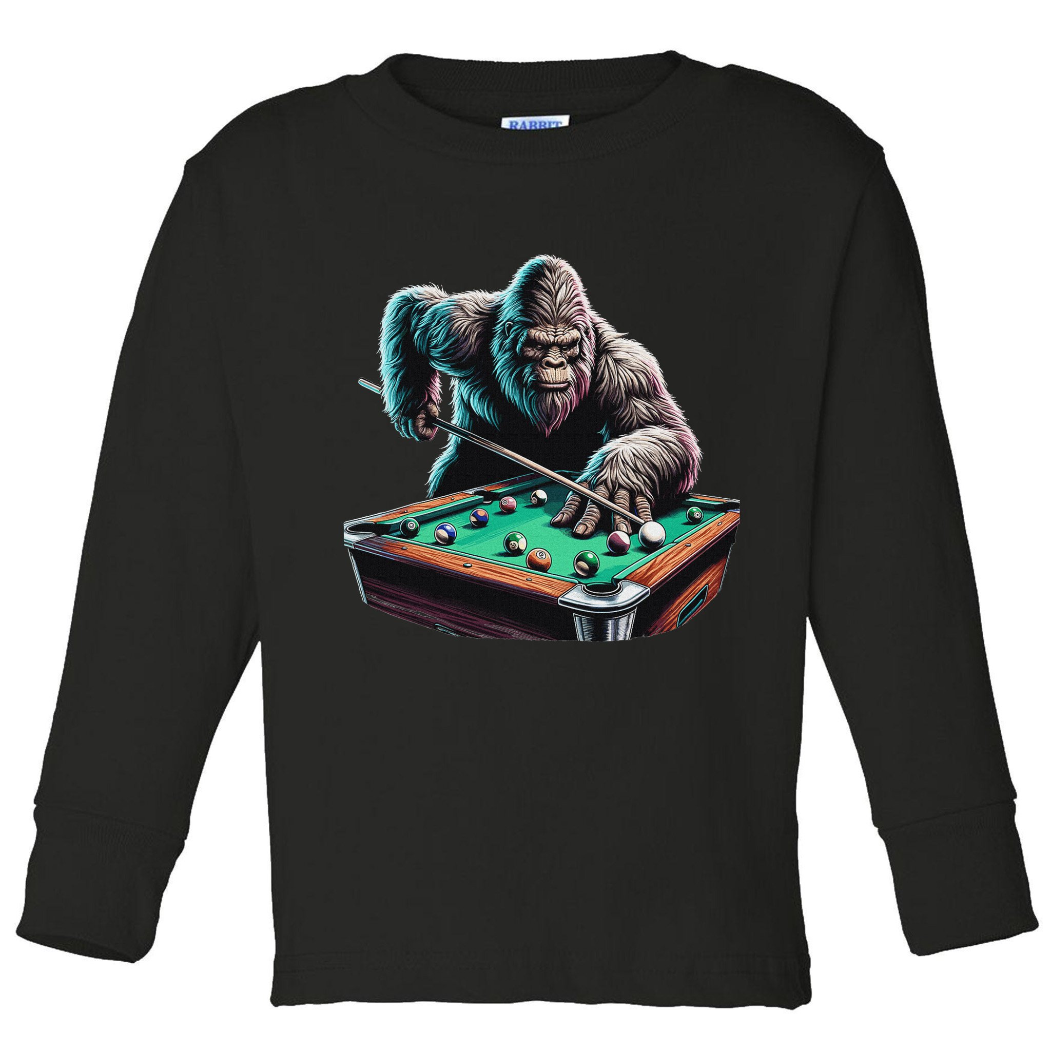 Funny Bigfoot Sasquatch Billiards Pool Player Toddler Long Sleeve Shirt