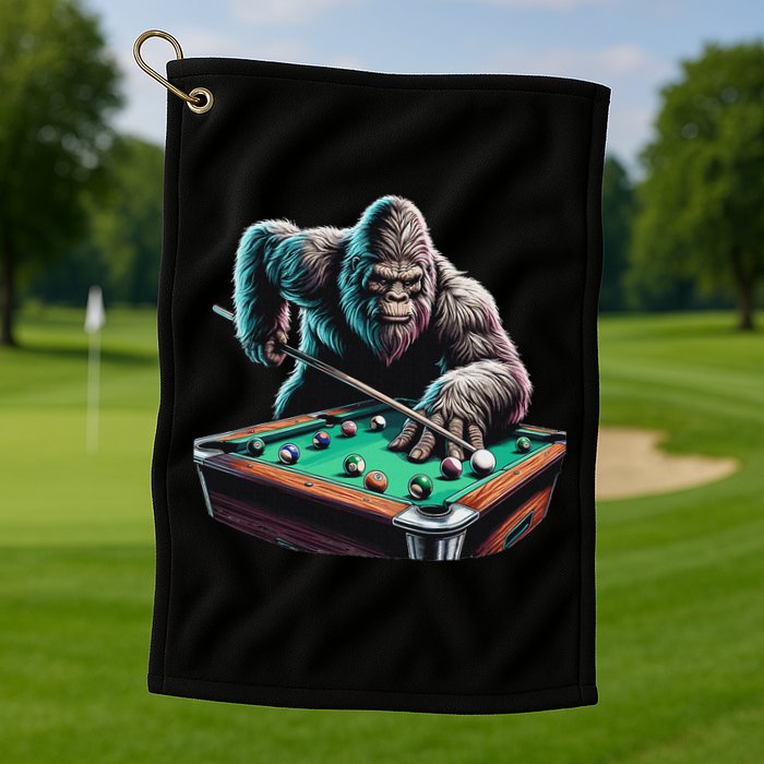 Funny Bigfoot Sasquatch Billiards Pool Player Golf Towel