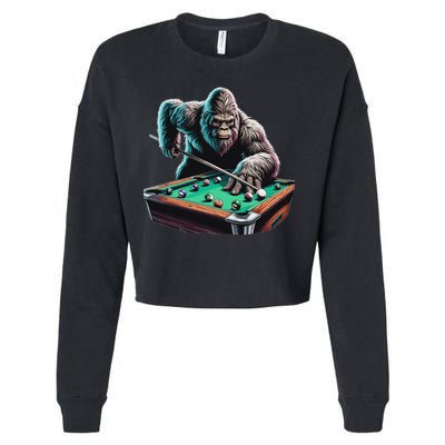 Funny Bigfoot Sasquatch Billiards Pool Player Cropped Pullover Crew