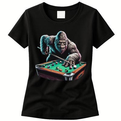 Funny Bigfoot Sasquatch Billiards Pool Player Womens T-Shirt