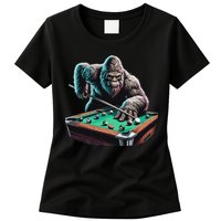 Funny Bigfoot Sasquatch Billiards Pool Player Womens T-Shirt