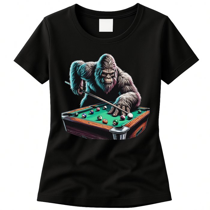 Funny Bigfoot Sasquatch Billiards Pool Player Womens T-Shirt