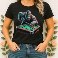 Funny Bigfoot Sasquatch Billiards Pool Player Womens T-Shirt