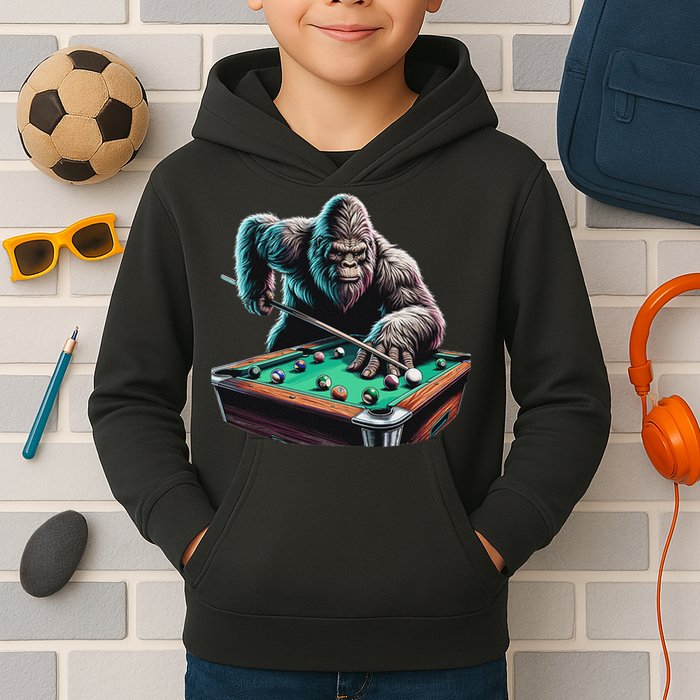 Funny Bigfoot Sasquatch Billiards Pool Player Kids Hoodie