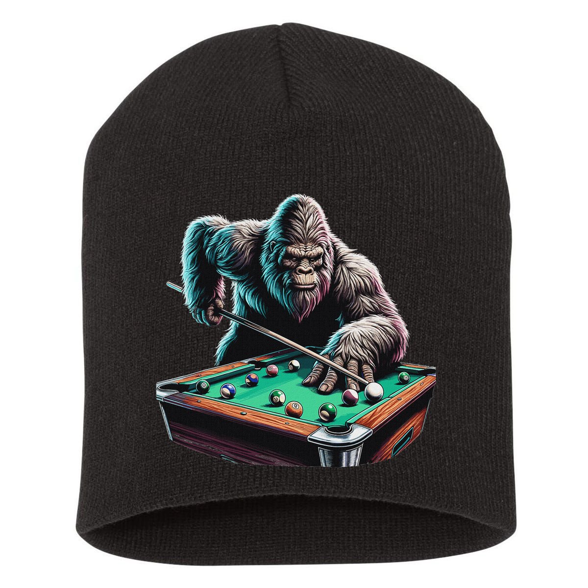 Funny Bigfoot Sasquatch Billiards Pool Player Short Acrylic Beanie