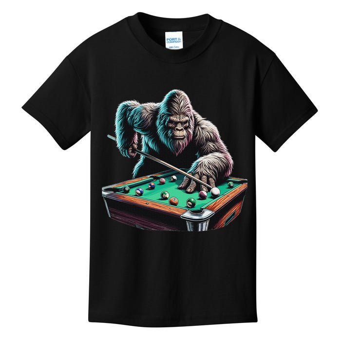 Funny Bigfoot Sasquatch Billiards Pool Player Kids T-Shirt