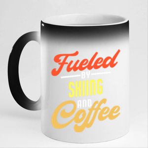 Fueled By Skiing And Coffee Funny Skier Gift 11oz Black Color Changing Mug