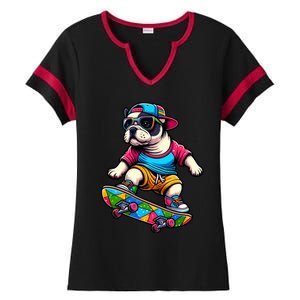 French Bulldog Skater Skateboarding Skateboard Skateboarder Cool Gift Ladies Halftime Notch Neck Tee