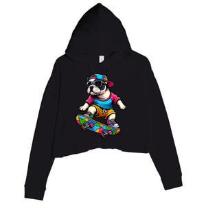 French Bulldog Skater Skateboarding Skateboard Skateboarder Cool Gift Crop Fleece Hoodie