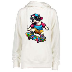 French Bulldog Skater Skateboarding Skateboard Skateboarder Cool Gift Womens Funnel Neck Pullover Hood